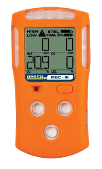 A device that is orange and has two different levels of display.