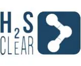 A blue and white logo for h 2 s clear