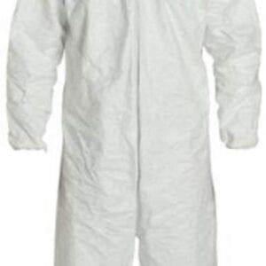 A white coverall is shown with no hood.