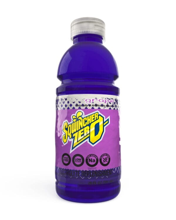 A bottle of purple juice with the words " thunder zero ".