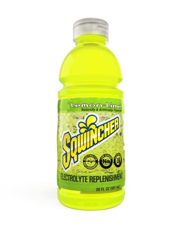 A bottle of lemon lime flavored energy drink.