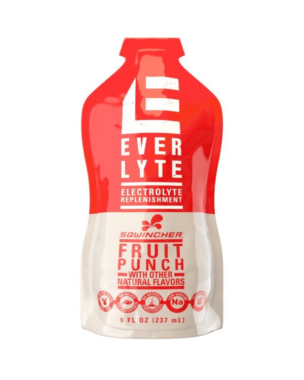 A bottle of everlyte fruit punch.