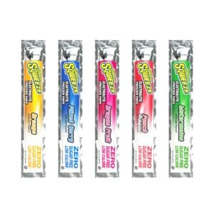 A group of five different flavored chewing gum.